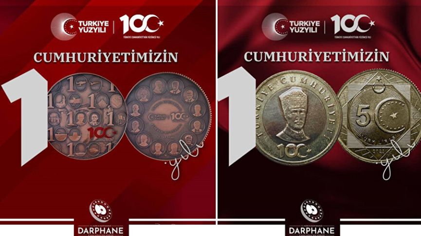 Cumhuriyet'in 100. yılına özel hatıra parası! Madeni para "5 Türk lirası" yarın tedavüle sunulacak