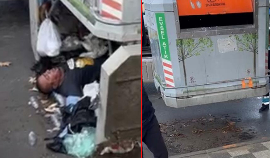 Kadıköy'de iki gündür çöp konteynerinde yaşayan adam ne yaptılarsa çıkmadı! En son bu yöntemi denediler