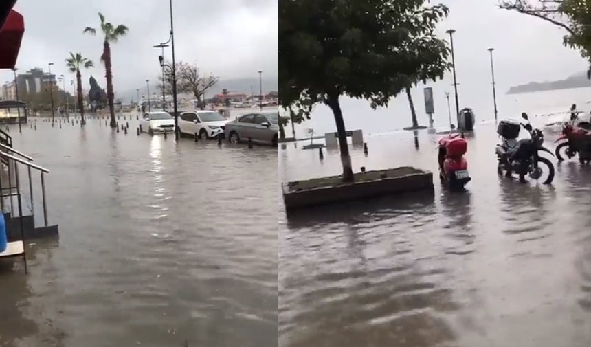 Çanakkale'de deniz ile kara birleşti! Yoğun yağış sonrası yollar göle döndü