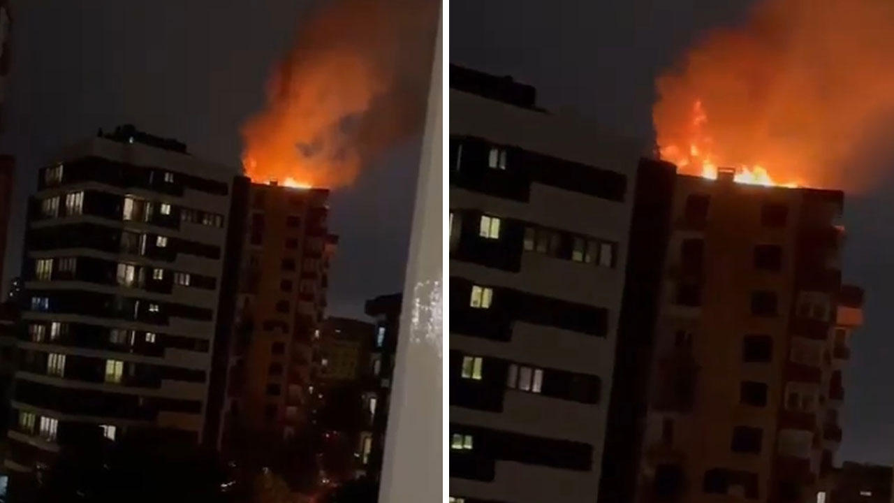 Kadıköy'de binanın çatısına yıldırım düştü! Alevler kısa sürede her yeri sardı