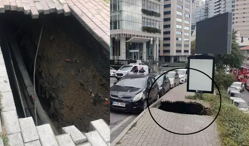 İstanbul'un göbeğinde yer yarıldı! Kadın açılan dev çukurun içine düştü