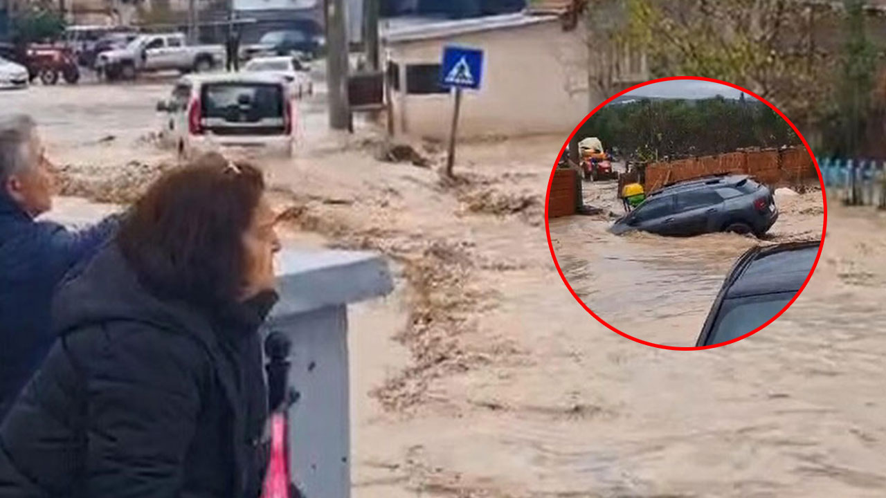 Çanakkale'de sel felaketi! Yollar göle döndü, araç suya kapıldı